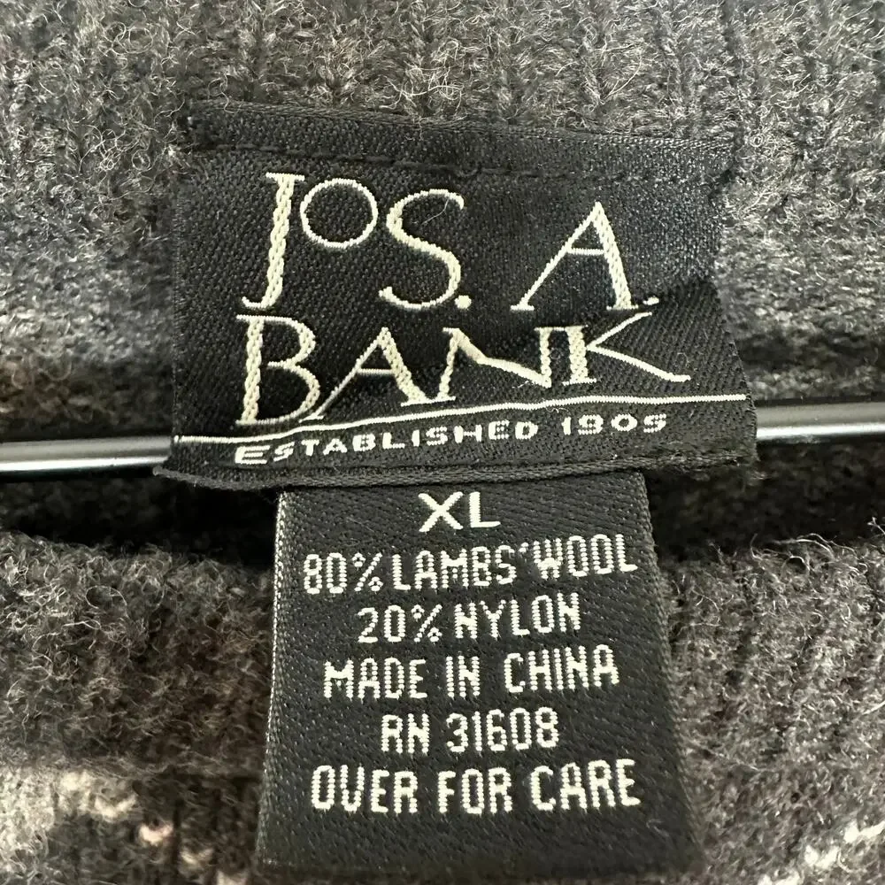 Jos. A. Bank Mens Academia Argyle Diamond Lambswool Blend Grey/Red Sweater XL